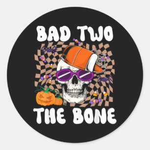 Bad Two The Bone Funny Skull Skeleton Halloween Classic Round Sticker
