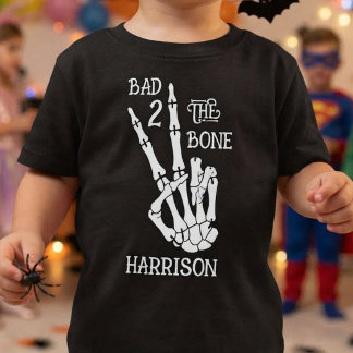 Bad Two The Bone! Halloween 2nd Birthday Party Toddler T-Shirt