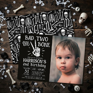 Bad Two The Bone! Halloween 2nd Birthday Photo Invitation