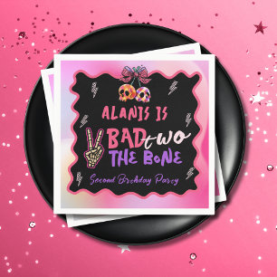 Bad Two The Bone Pink Purple 2nd Birthday Party Napkin