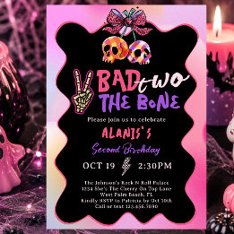 Bad Two The Bone Pink Purple Girl 2nd Birthday Invitation