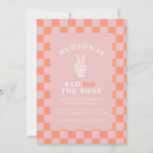 Bad TWO The Bone Pink Second Birthday Invitations