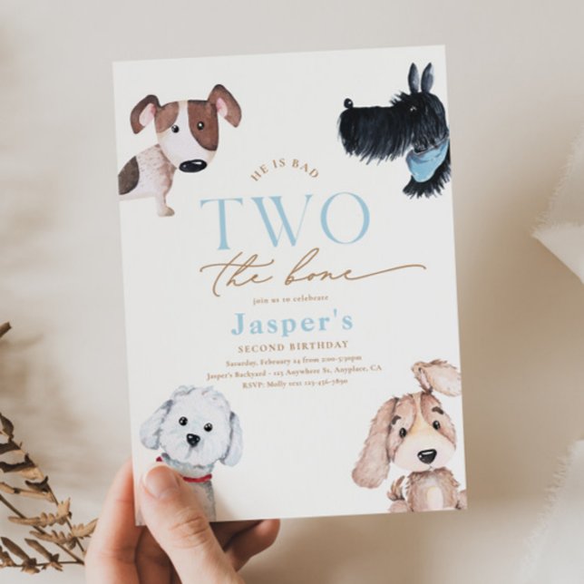 Bad TWO the Bone Puppy Birthday Invitation (Creator Uploaded)