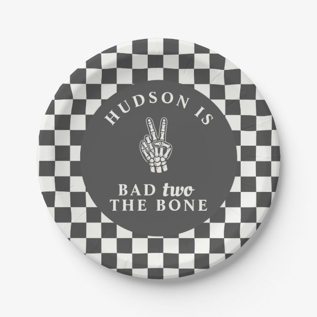 Bad TWO The Bone Second Birthday  Paper Plate (Front)
