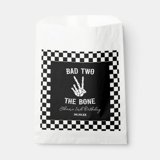 Bad Two The Bone Skeleton 2nd Birthday Party Favour Bag (Front)