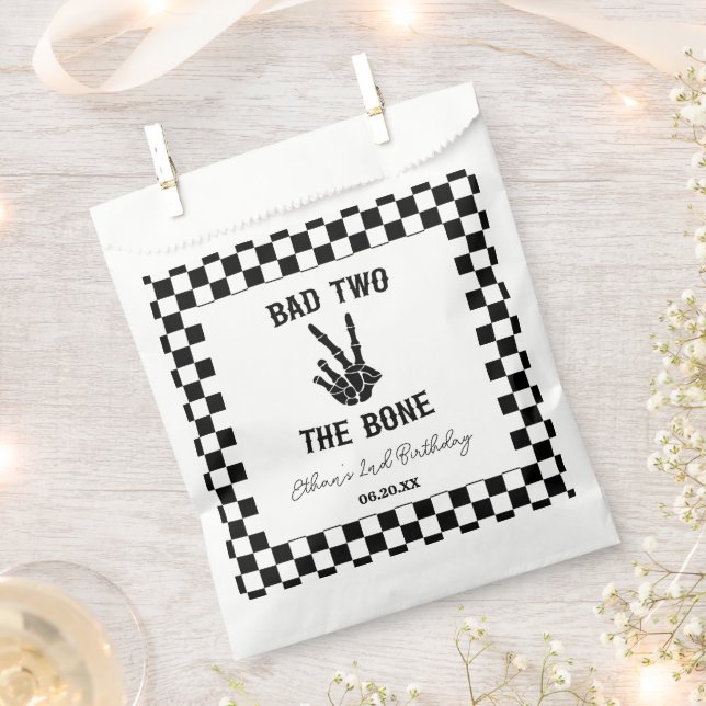 Bad Two The Bone Skeleton 2nd Birthday Party Favour Bag (Clipped)