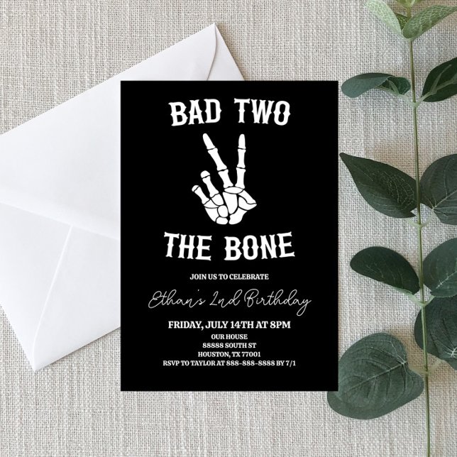 Bad Two The Bone Skeleton 2nd Birthday Party Invitation (Creator Uploaded)