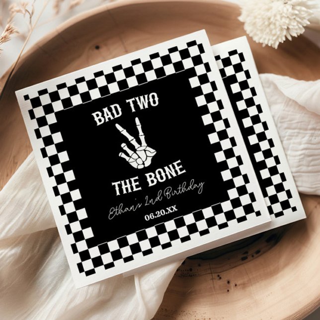 Bad Two The Bone Skeleton 2nd Birthday Party Napkin (Creator Uploaded)