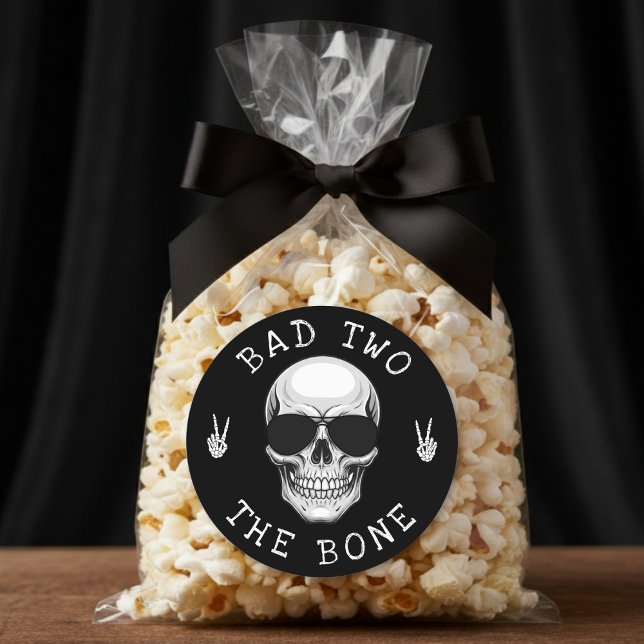 Bad Two the Bone Skeleton Skull 2nd Birthday Party Classic Round Sticker (Bad Two the Bone Skeleton Skull 2nd Birthday Party Classic Round Sticker
)