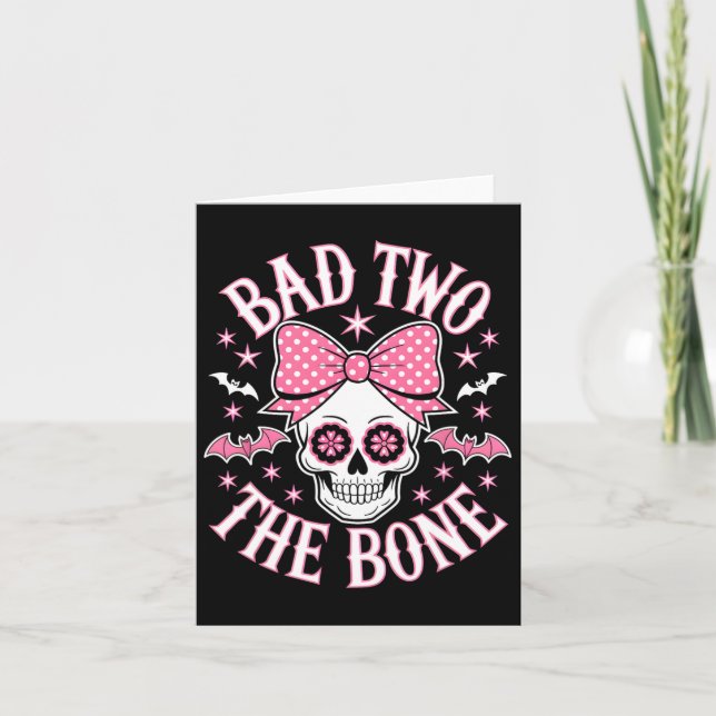 Bad Two The Bone Skull Pink Bow Stars  Card (Front)