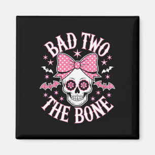 Bad Two The Bone Skull Pink Bow Stars Magnet
