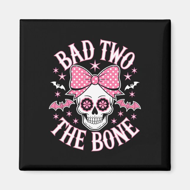 Bad Two The Bone Skull Pink Bow Stars  Magnet (Front)