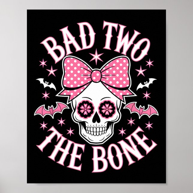 Bad Two The Bone Skull Pink Bow Stars  Poster (Front)