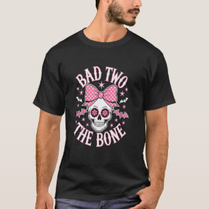 Bad Two The Bone Skull Pink Bow Stars T-Shirt