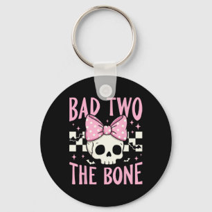 Bad Two The Bone Skull With Pink Bow For Halloween Key Ring