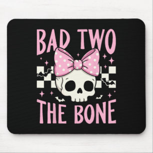 Bad Two The Bone Skull With Pink Bow For Halloween Mouse Pad
