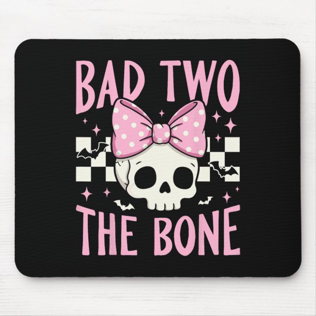 Bad Two The Bone Skull With Pink Bow For Halloween Mouse Pad (Front)