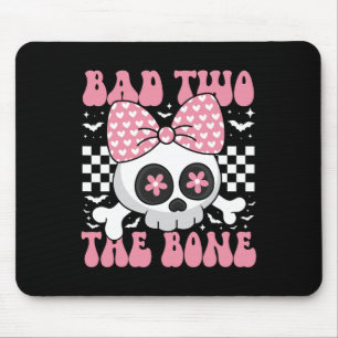 Bad Two The Bone Skull With Pink Bow For Halloween Mouse Pad
