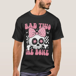 Bad Two The Bone Skull With Pink Bow For Halloween T-Shirt