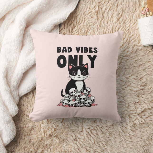 Bad Vibes Only – Cat & Skulls Cushion (Blanket)