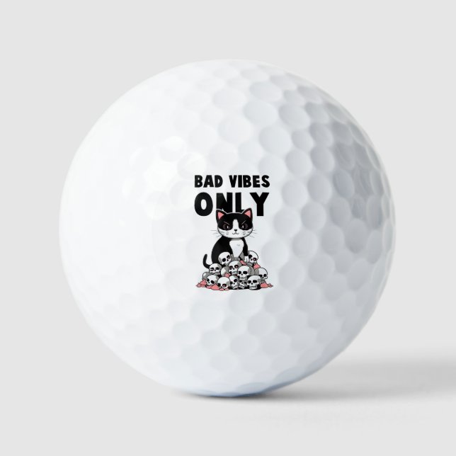 Bad Vibes Only – Cat & Skulls Golf Balls (Front)