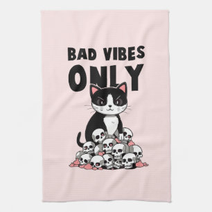 Bad Vibes Only – Cat & Skulls Tea Towel