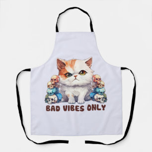 Bad Vibes Only – Fierce Cat & Skulls Gothic Design Apron