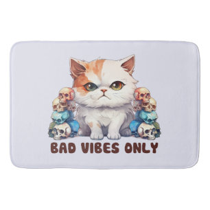 Bad Vibes Only – Fierce Cat & Skulls Gothic Design Bath Mat