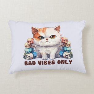 Bad Vibes Only – Fierce Cat & Skulls Gothic Design Decorative Cushion