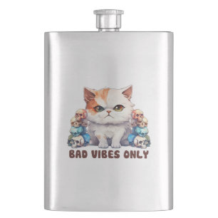 Bad Vibes Only – Fierce Cat & Skulls Gothic Design Hip Flask