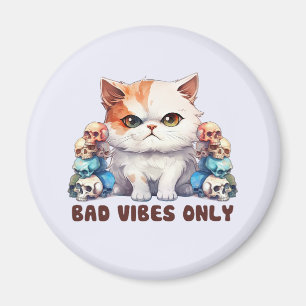 Bad Vibes Only – Fierce Cat & Skulls Gothic Design Magnet
