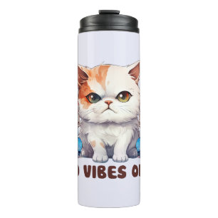 Bad Vibes Only – Fierce Cat & Skulls Gothic Design Thermal Tumbler