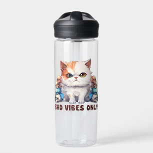 Bad Vibes Only – Fierce Cat & Skulls Gothic Design Water Bottle