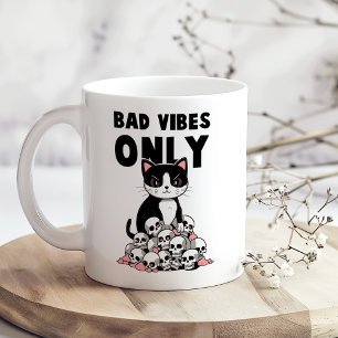 "Bad Vibes Only" Funny Angry Cat Coffee Mug