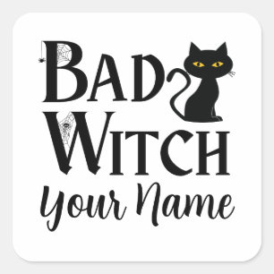 Bad Witch Black Cat Halloween  Square Sticker
