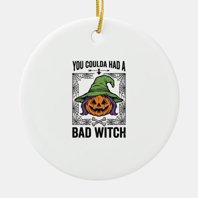 Bad Witch Funny Halloween Pumpkin Witch_1 Ceramic Ornament (Front)