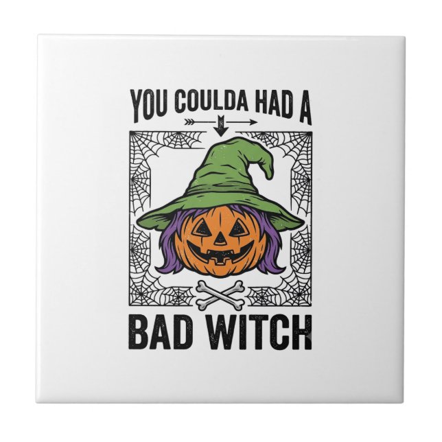 Bad Witch Funny Halloween Pumpkin Witch_1 Ceramic Tile (Front)