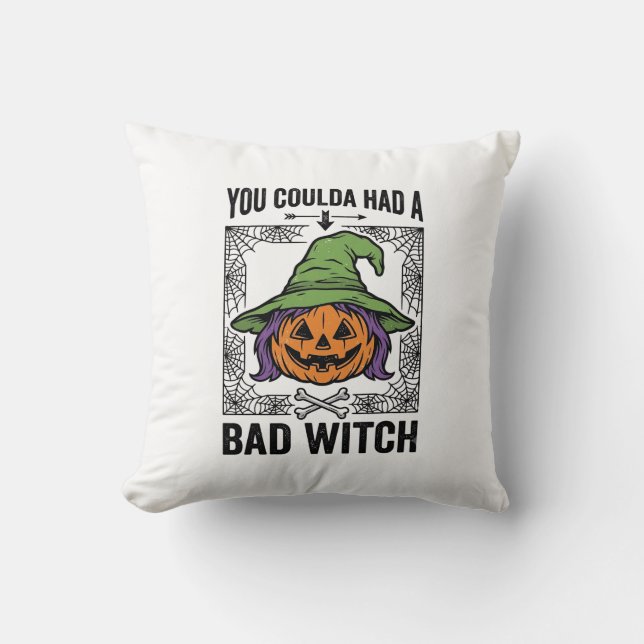 Bad Witch Funny Halloween Pumpkin Witch_1 Cushion (Front)