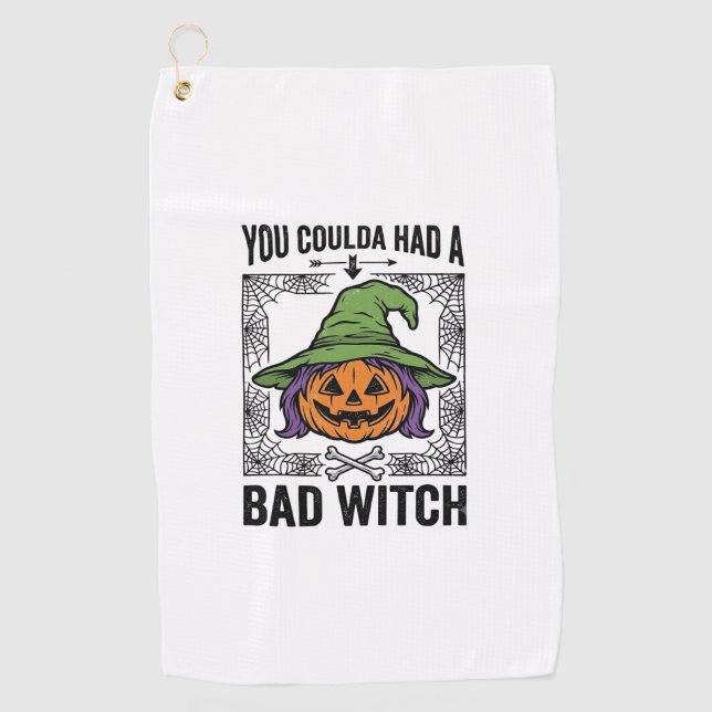 Bad Witch Funny Halloween Pumpkin Witch_1 Golf Towel (Front)