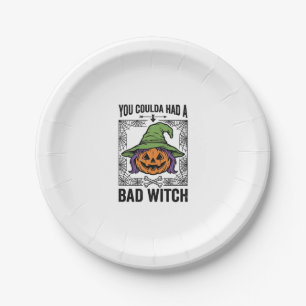 Bad Witch Funny Halloween Pumpkin Witch_1 Paper Plate