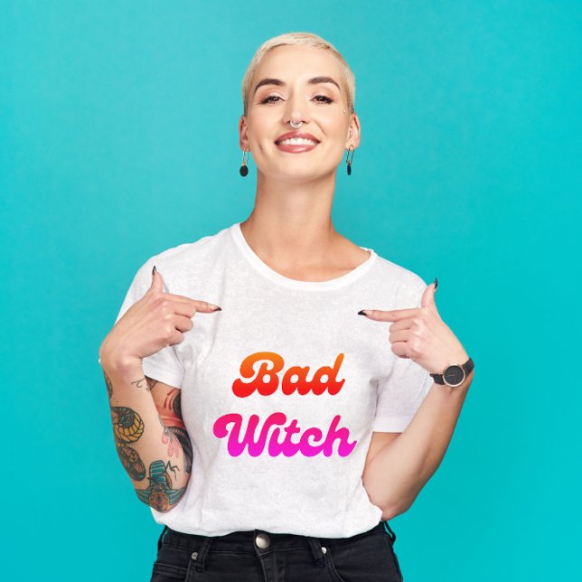 Bad Witch Funny Pink & Orange Retro Font  T-Shirt (Creator Uploaded)