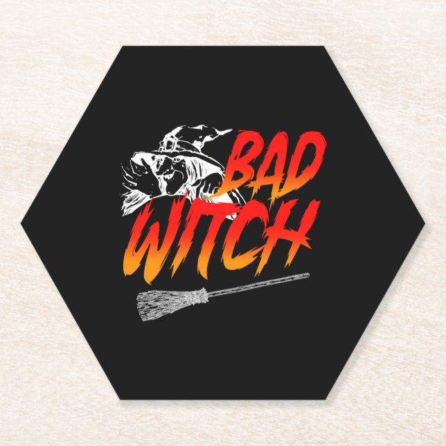 Bad Witch Halloween Paper Coaster (Front)