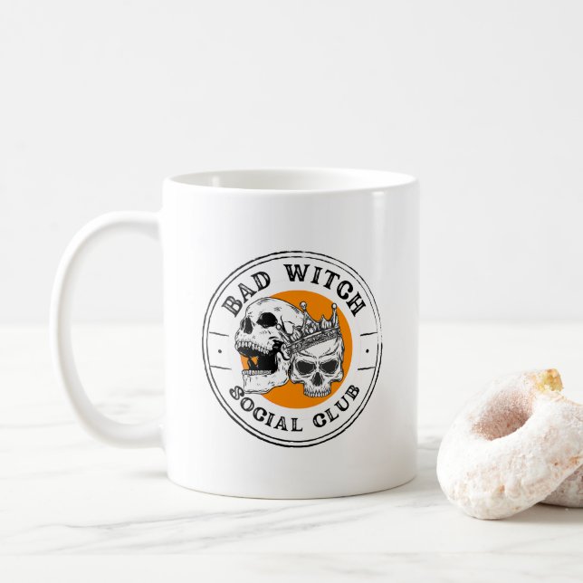 Bad Witch Social Club black and orange Coffee Mug (With Donut)