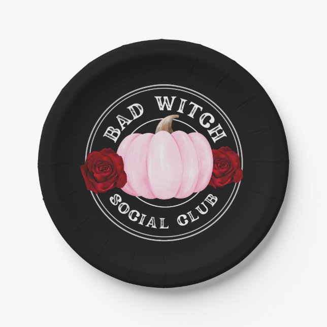 Bad Witch Social Club Halloween Paper Plate (Front)