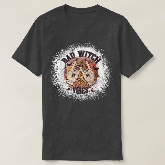 Bad Witch Vibes Leopard with Bat Lover funny hallo T-Shirt (Design Front)