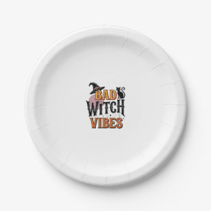 Bad Witch Vibes Vintage Halloween Shirt Design_1 Paper Plate