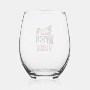 Bad Witch Vibes Vintage Halloween Shirt Design_1 Stemless Wine Glass