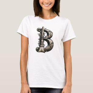 Bad Witch Witchy Broom Letter B Custom Initial  T-Shirt