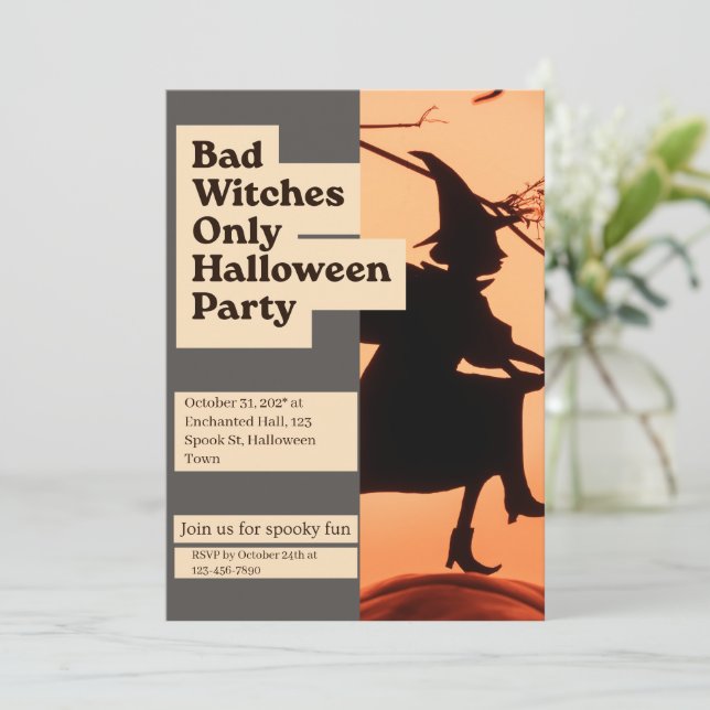 Bad Witches Only Halloween Party custom Invitation (Standing Front)