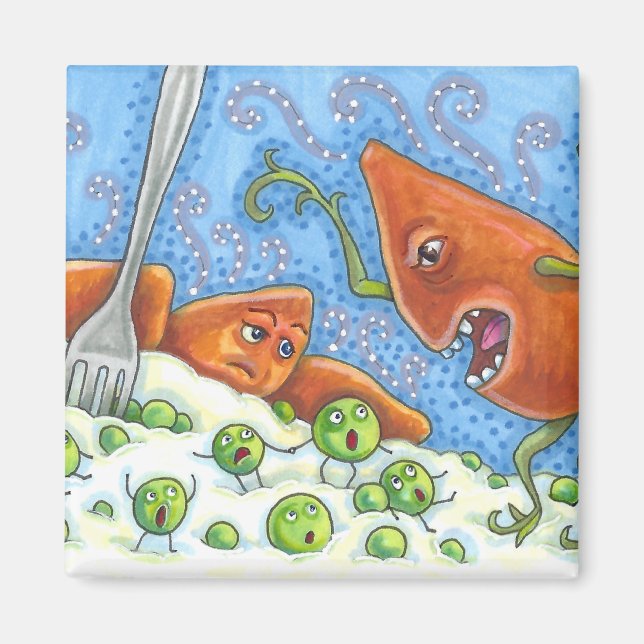 BAD YAM YELLING AT PEAS, FUNNY THANKSGIVING MEAL MAGNET (Front)